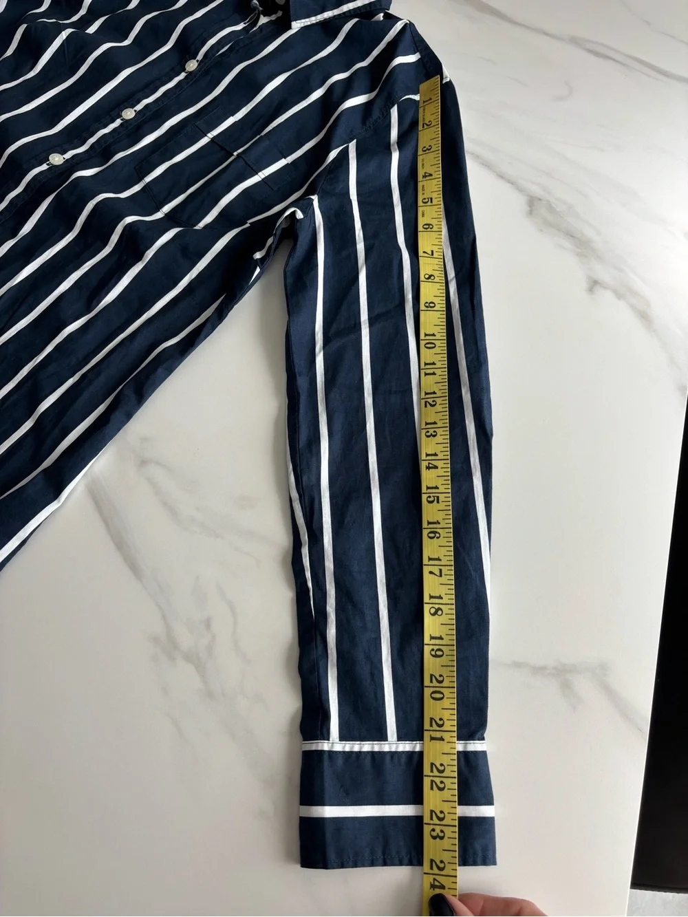 J. Crew Navy and White Vertical Stripe Button-Down Shirt Sz S